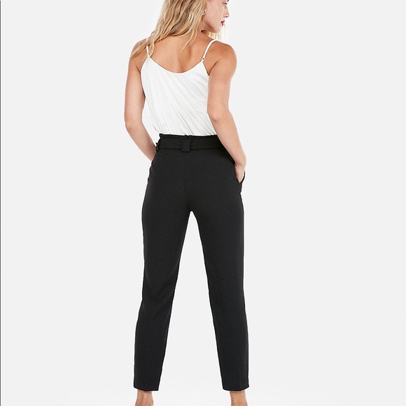 Express High Waist Tie Paper Bag Pants 2 Petite - Picture 4 of 7